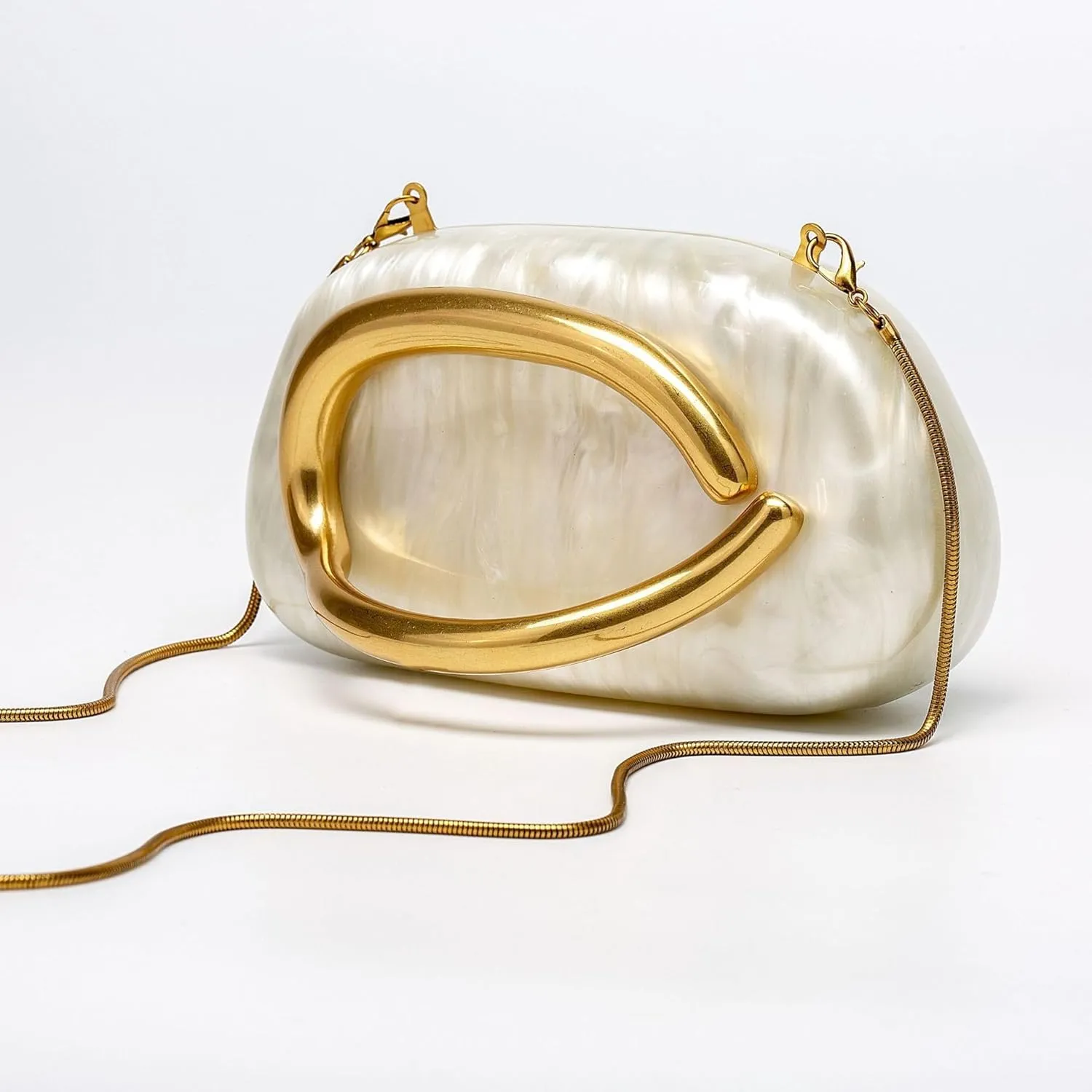 Women Evening Clutch Purse Metal Handle Acrylic Purse Unique Shoulder Bag Causal Handbags for Bride Party Wedding
