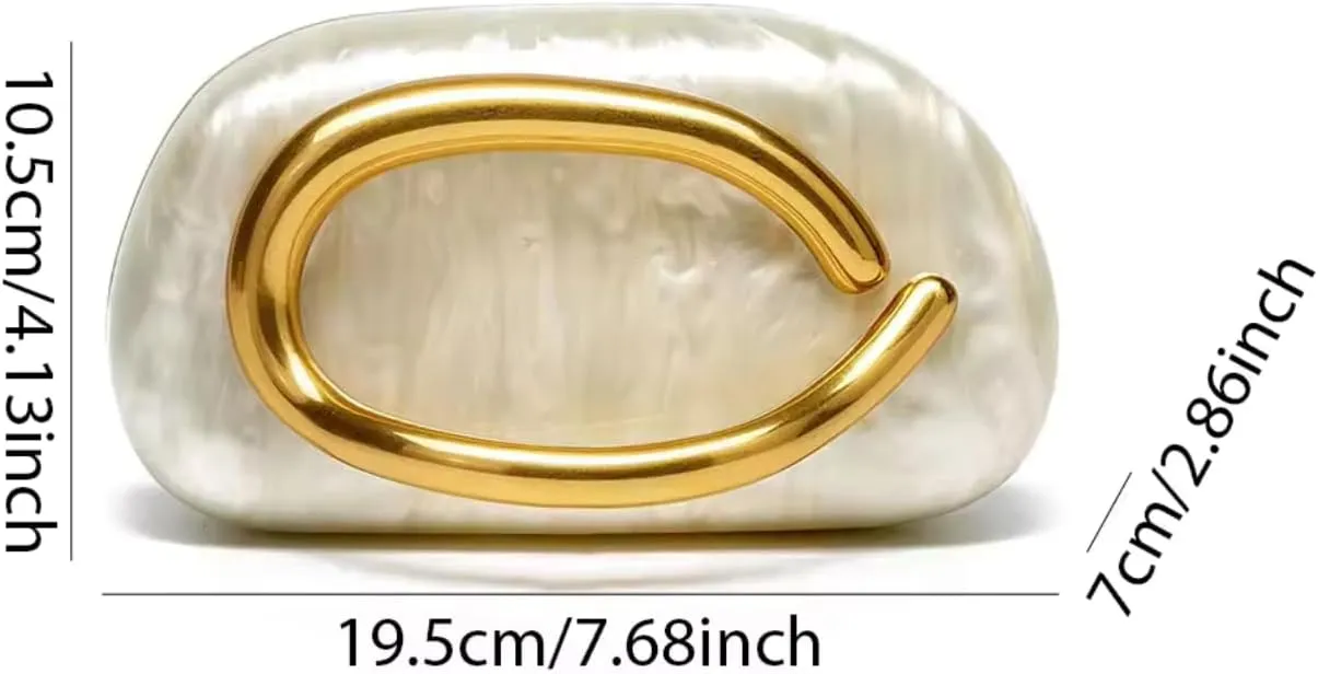 Women Evening Clutch Purse Metal Handle Acrylic Purse Unique Shoulder Bag Causal Handbags for Bride Party Wedding