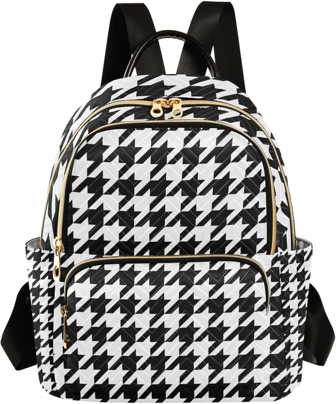 Women Fashion Backpack Houndstooth Black White Sturdy Daily Bag Compact Regular Bag Diaper Bag