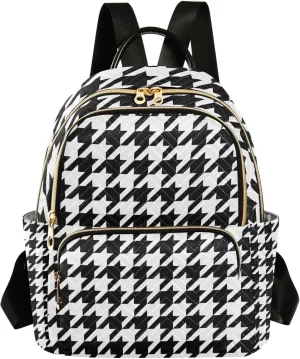 Women Fashion Backpack Houndstooth Black White Sturdy Daily Bag Compact Regular Bag Diaper Bag