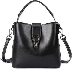 Women Genuine Real Leather Bucket Hobo Handbag, Vintage Fashion Top handle Satchel Crossbody Bag w/ 2 Straps