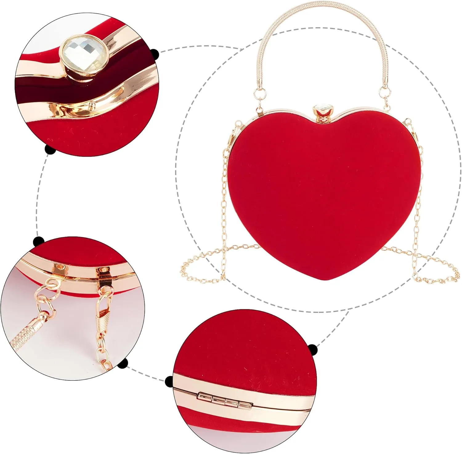 Women Heart Shaped Clutch Handbag Wedding Party Evening Bag Mini Chain Purse Cocktail Prom Tote Shoulder Bag