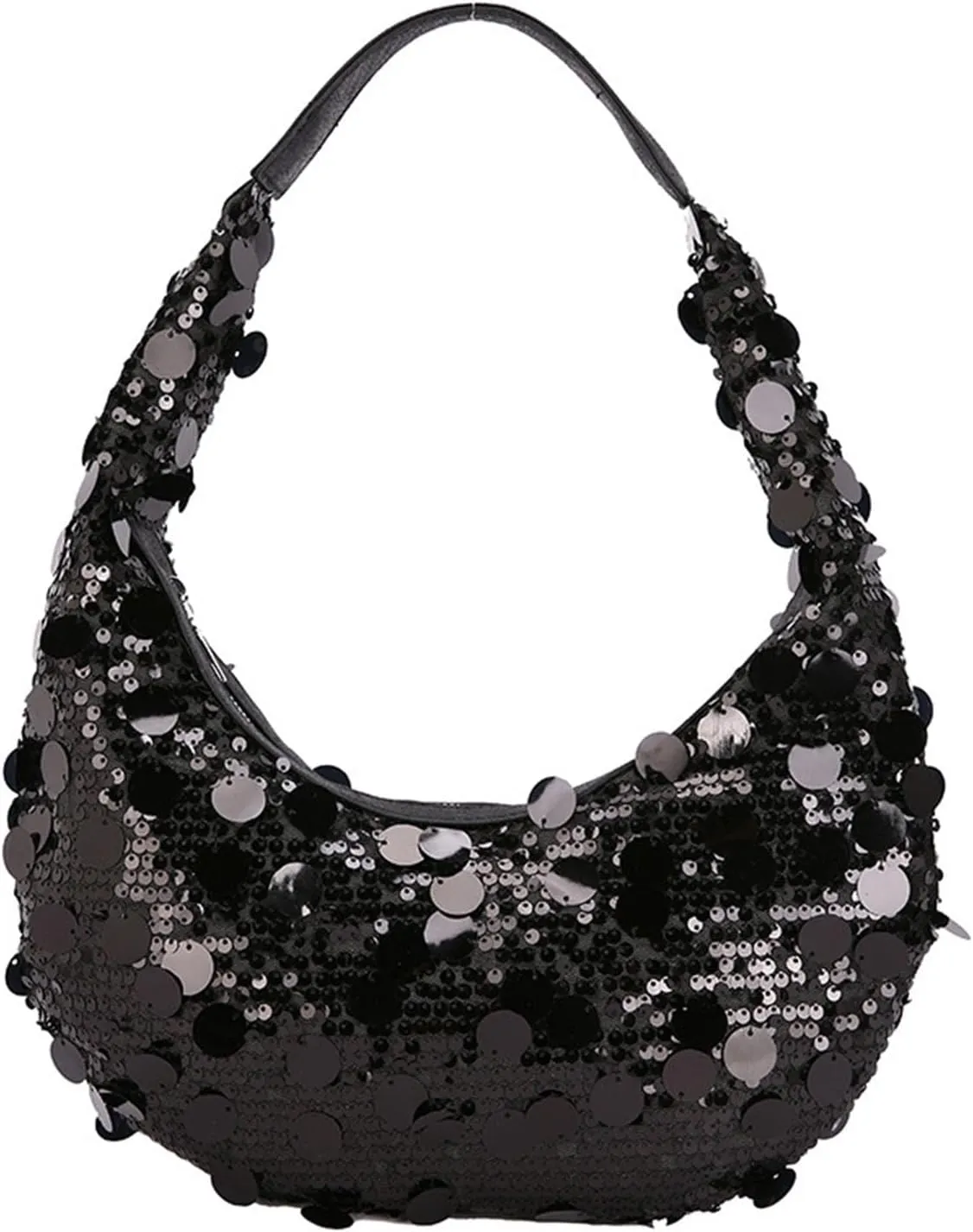 Women Hobo Handbags Sparkly Sequins Underarm Bag Y2k Shiny Evening Clutch PU Leather Crescent Moon Underarm Bag
