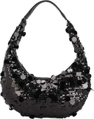 Women Hobo Handbags Sparkly Sequins Underarm Bag Y2k Shiny Evening Clutch PU Leather Crescent Moon Underarm Bag