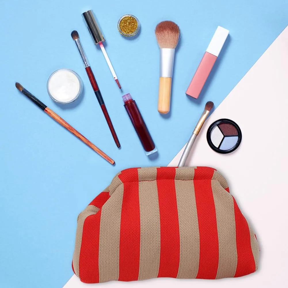 Women Knitted Clutch Purse Contrast Color Knit Stripe Purse Knitting Dumpling Clutch Woven Bag for Female