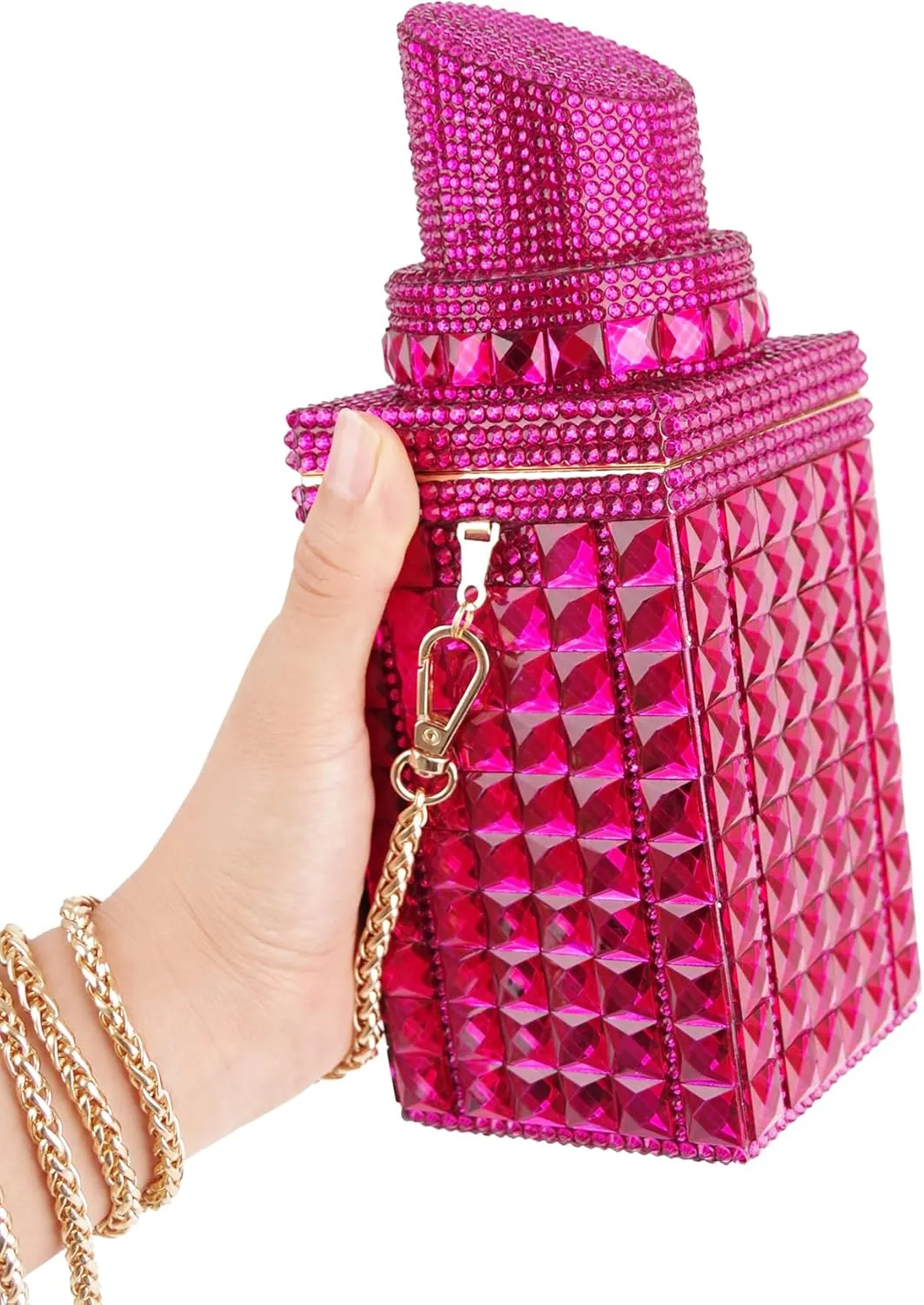 Women Lipstick Shape Inlaid Rhinestone Crystal Glitter Evening Bags Purses Clutch Sparkly Banquet Handbag