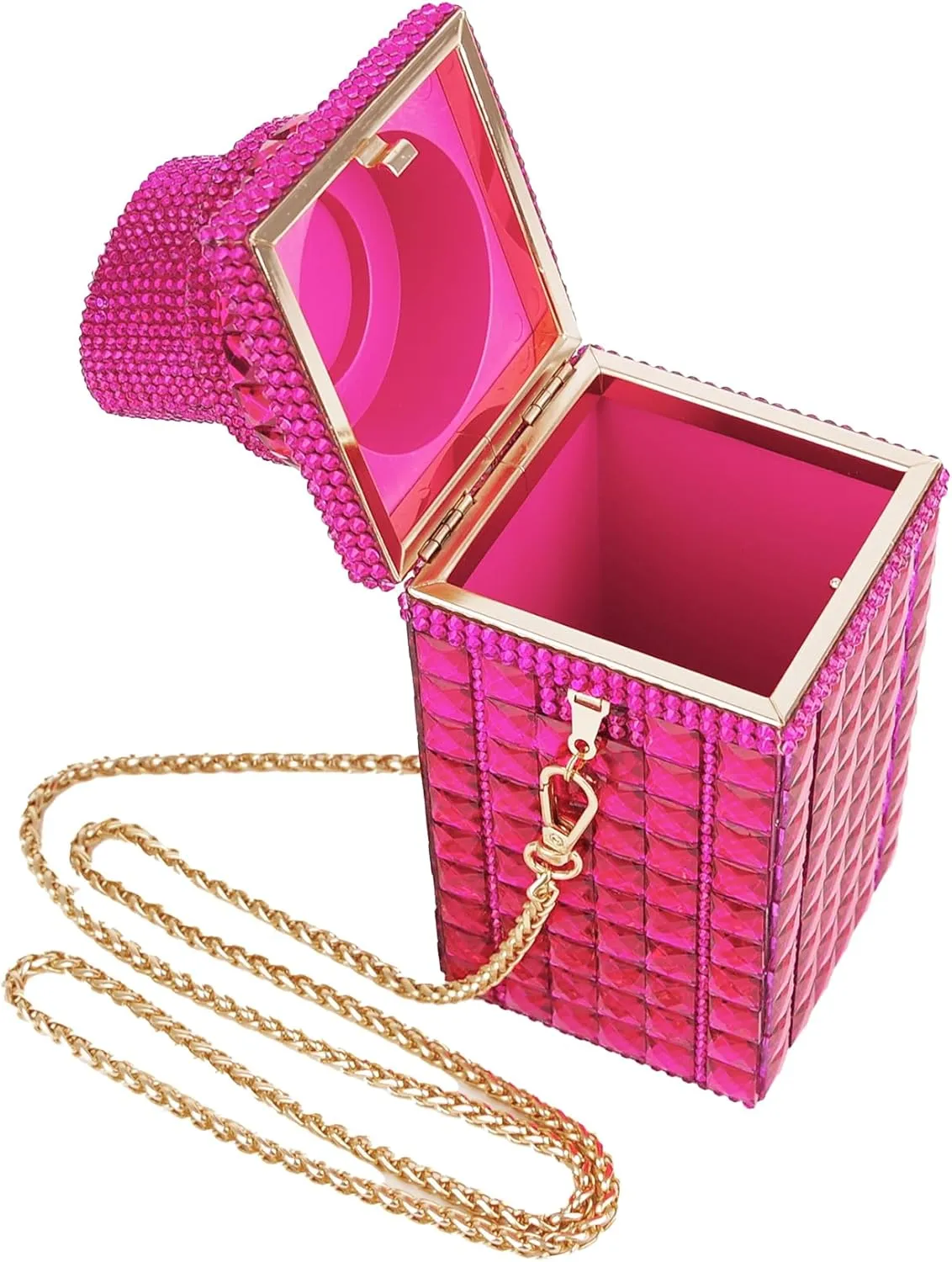 Women Lipstick Shape Inlaid Rhinestone Crystal Glitter Evening Bags Purses Clutch Sparkly Banquet Handbag