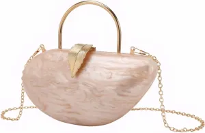 Women Marble Acrylic Evening Bag with Handle Chic Leaf Closure Removable Chain Clutch Purse for Prom Cocktail Wedding