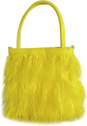 Women Ostrich Feather Purse Tote Bag Fluffy Purse Clutch Feather Evening Handbag Purses and Clutches for Wedding Party Yellow