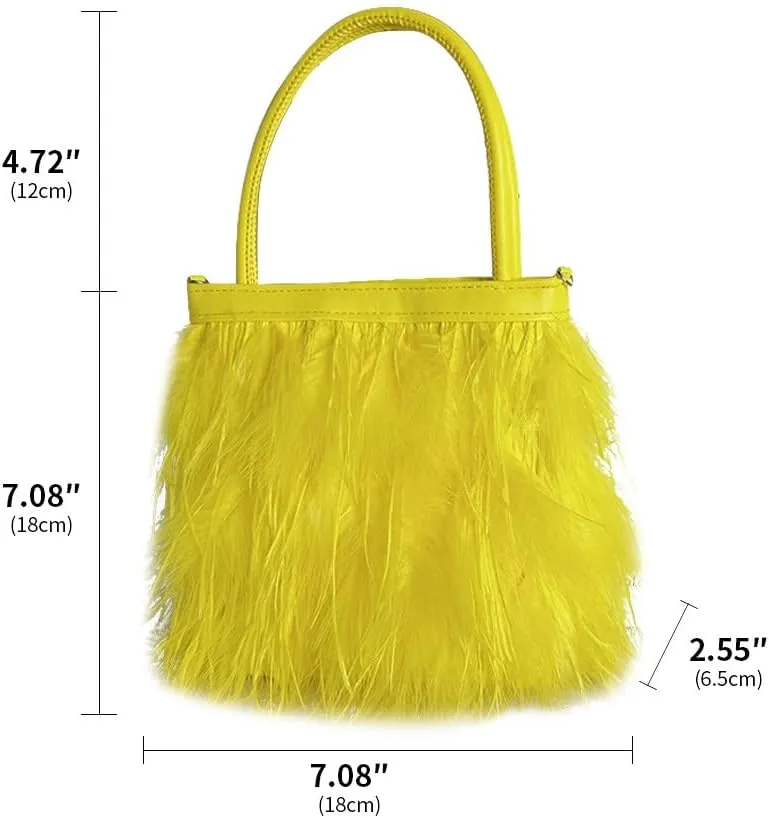 Women Ostrich Feather Purse Tote Bag Fluffy Purse Clutch Feather Evening Handbag Purses and Clutches for Wedding Party Yellow
