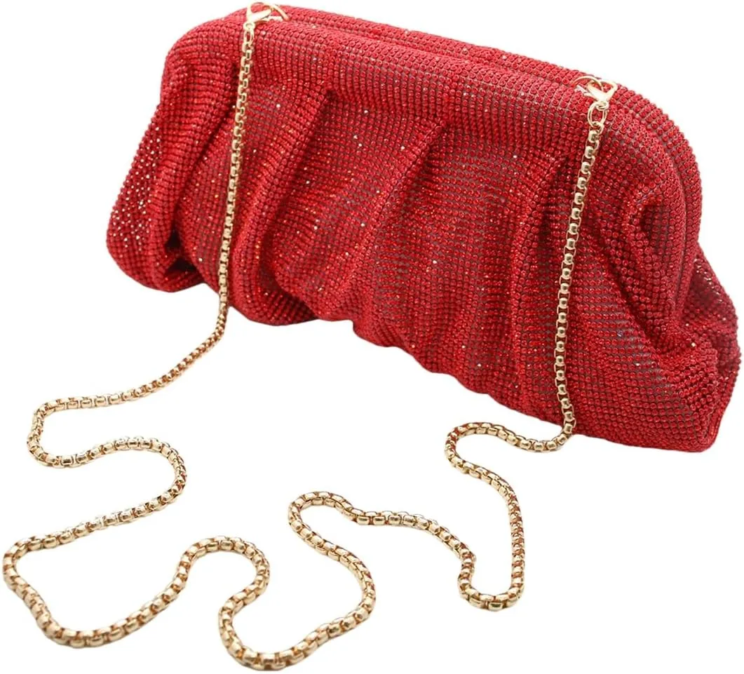 Women Rhinestone Clutch Purse Diamond Evening Bag Chain Handbag Ladies Dumpling Bag Wedding Party Purse