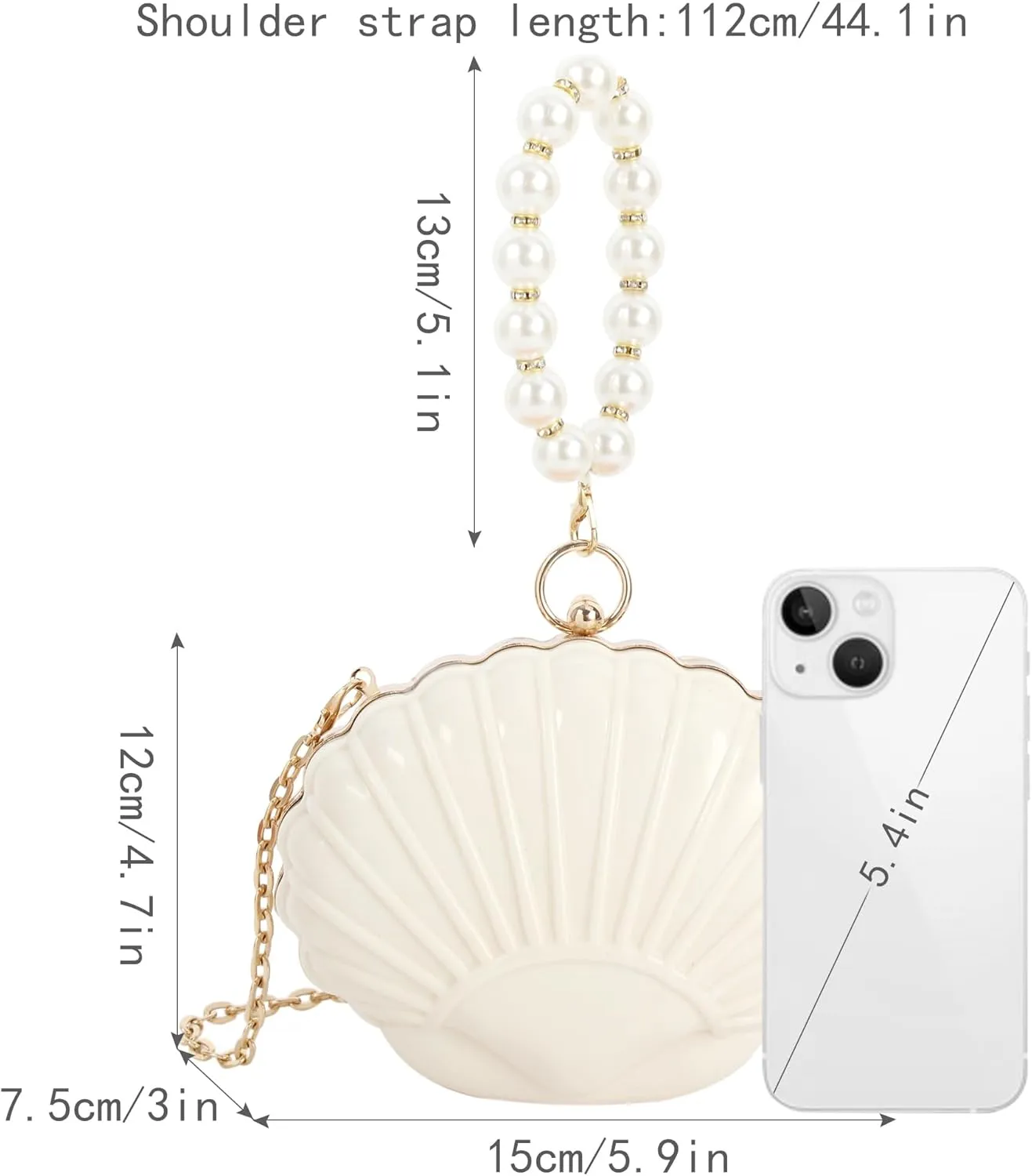 Women Seashell Evening Bag Purse Mermaid Chain Strap Clutch Handbag Shoulder Bag