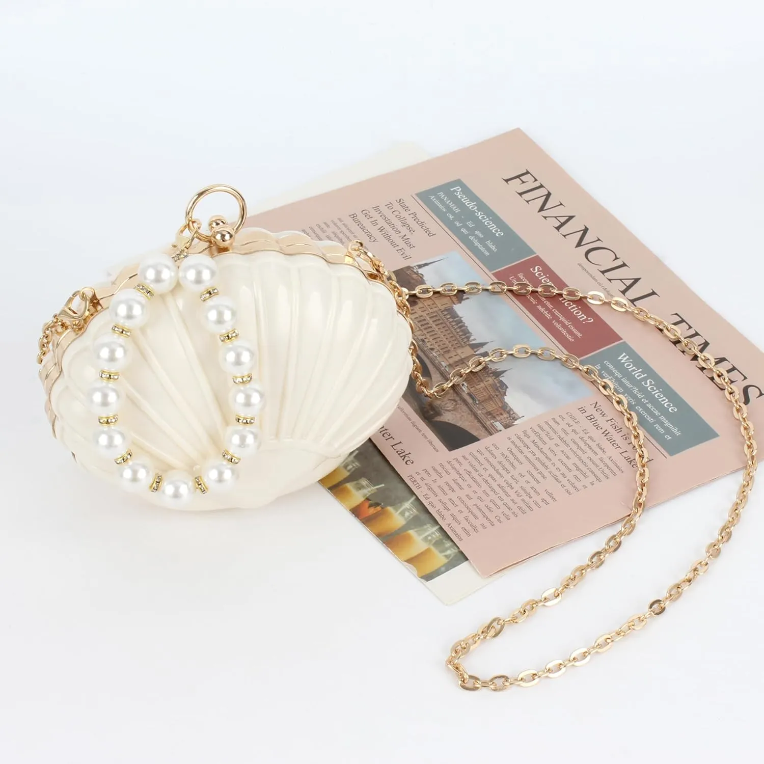 Women Seashell Evening Bag Purse Mermaid Chain Strap Clutch Handbag Shoulder Bag