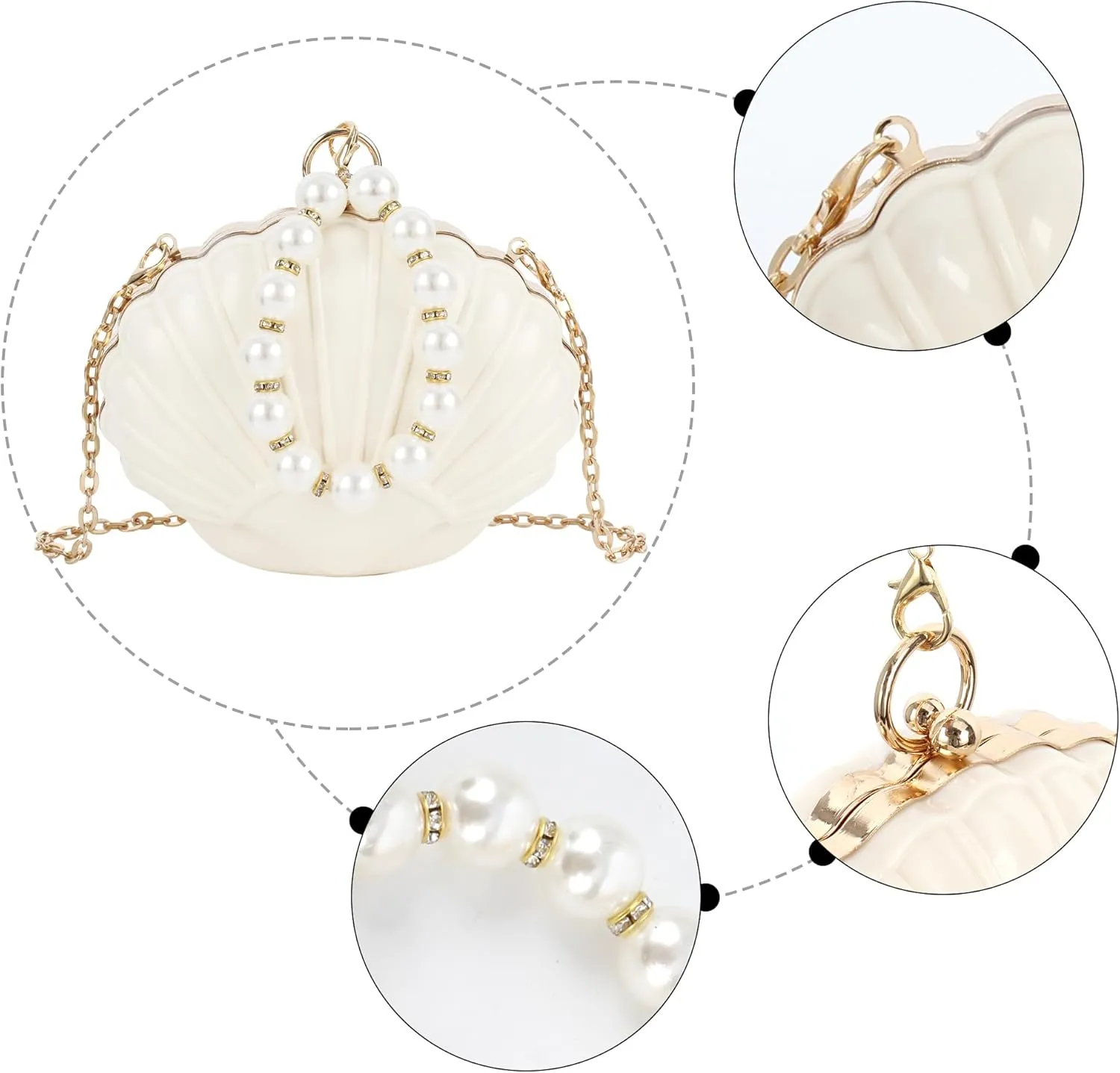 Women Seashell Evening Bag Purse Mermaid Chain Strap Clutch Handbag Shoulder Bag