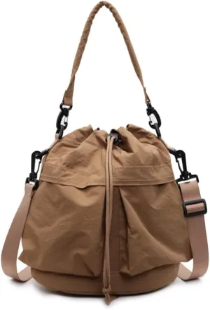 Women Shoulder Bag Drawstring Bucket Bag Large Capacity Backpack Commuting Bag Trendy Crossbody Bag for Autumn Winter