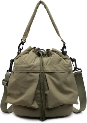 Women Shoulder Bag Drawstring Bucket Bag Large Capacity Backpack Commuting Bag Trendy Crossbody Bag for Autumn Winter