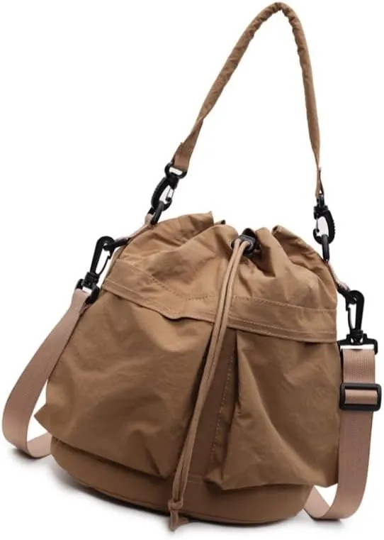 Women Shoulder Bag Drawstring Bucket Bag Large Capacity Backpack Commuting Bag Trendy Crossbody Bag for Autumn Winter