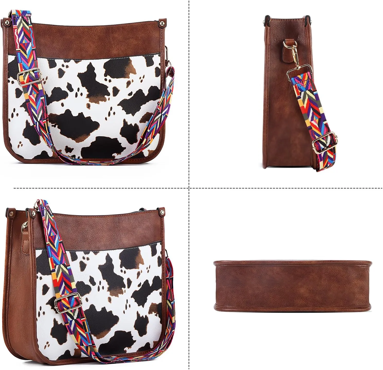 Women Shoulder Crossbody Bag, Vegan Leather Designer Hobo Handbags Purse with 2 Guitar Straps Bucket Satchel Tote Bag