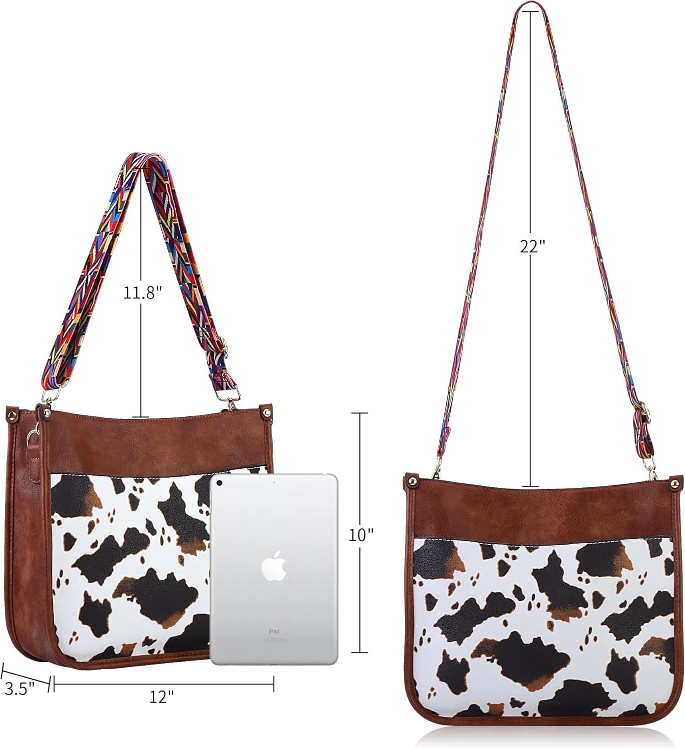 Women Shoulder Crossbody Bag, Vegan Leather Designer Hobo Handbags Purse with 2 Guitar Straps Bucket Satchel Tote Bag
