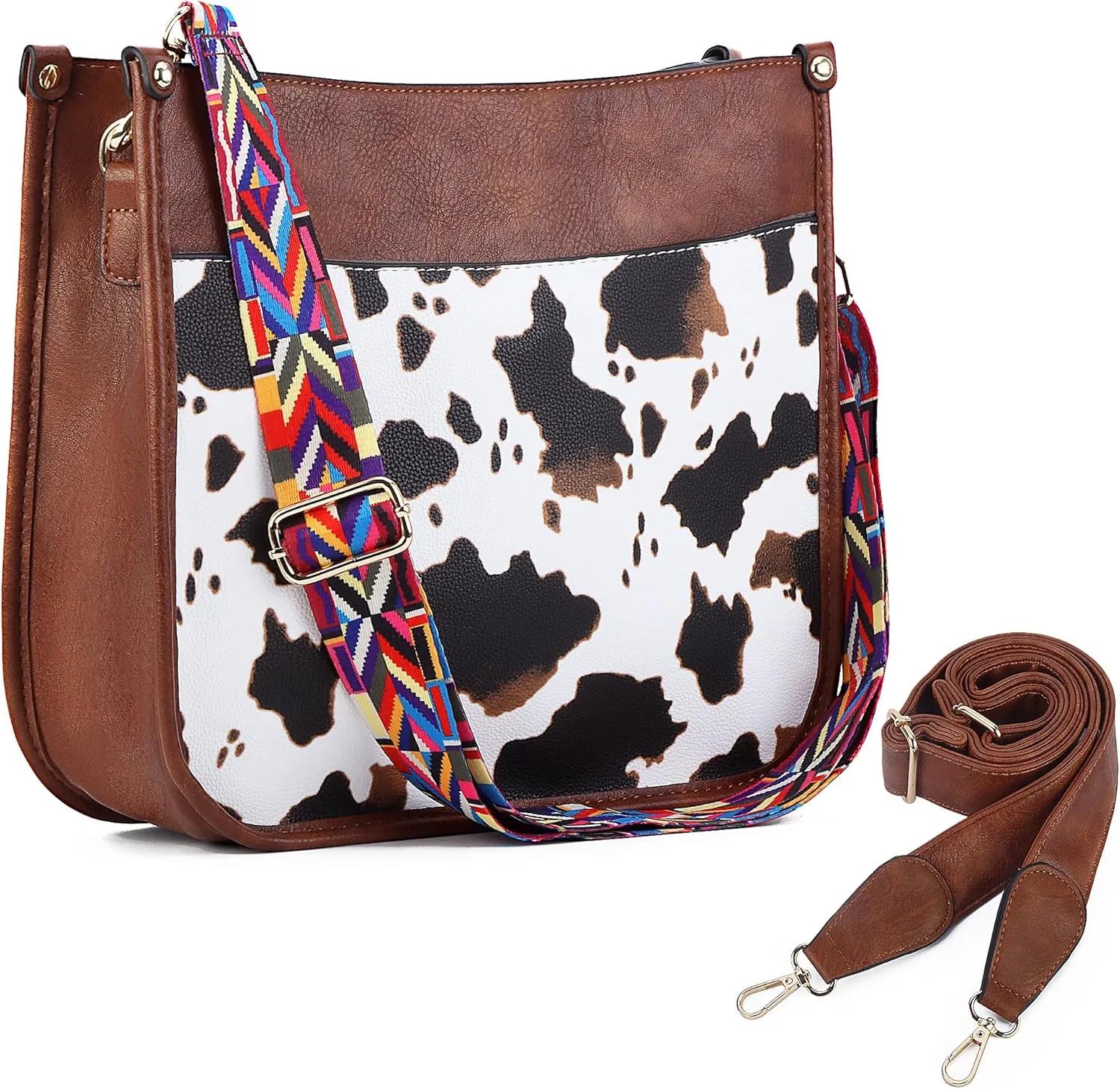 Women Shoulder Crossbody Bag, Vegan Leather Designer Hobo Handbags Purse with 2 Guitar Straps Bucket Satchel Tote Bag