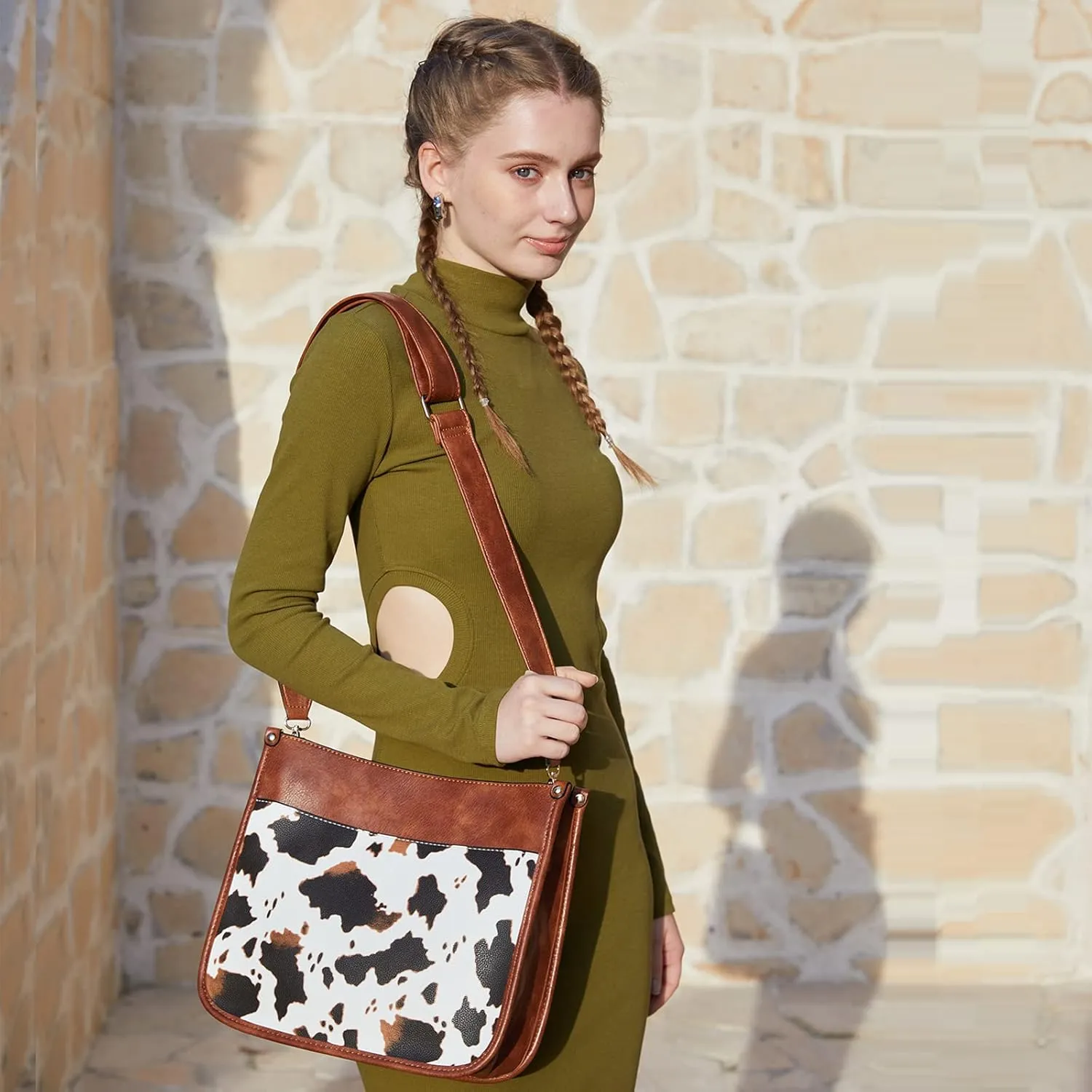 Women Shoulder Crossbody Bag, Vegan Leather Designer Hobo Handbags Purse with 2 Guitar Straps Bucket Satchel Tote Bag