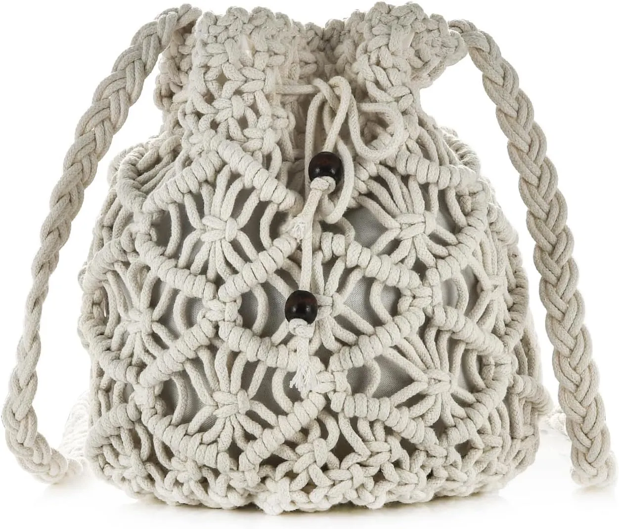 Women Small Crochet Crossbody Bag Hand Woven Drawstring Shoulder Beach Bucket Hobo Purse Travel Daily Vacation Tote Handbag
