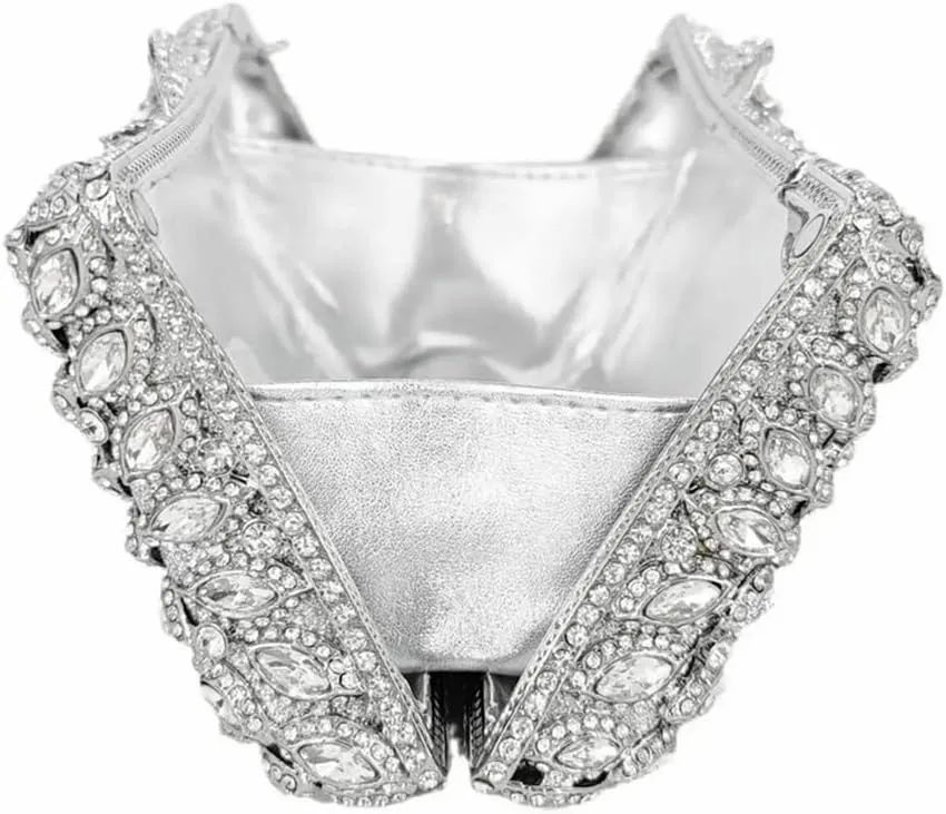 Women Sparkling Rose Crystal Evening Clutch Floral Rhinestone Wedding Purse Chic Flower Handbag for Prom Dating