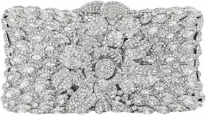 Women Sparkling Rose Crystal Evening Clutch Floral Rhinestone Wedding Purse Chic Flower Handbag for Prom Dating