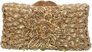 Women Sparkling Rose Crystal Evening Clutch Floral Rhinestone Wedding Purse Chic Flower Handbag for Prom Dating