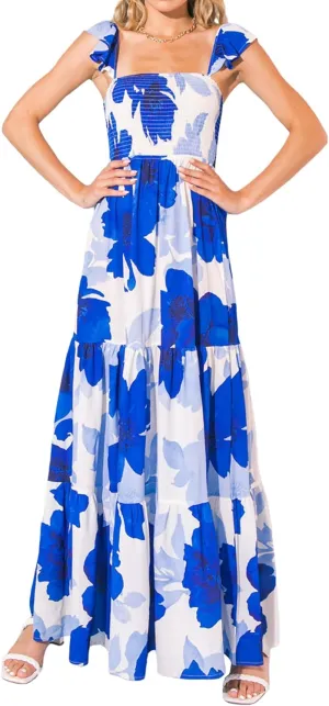 Women Summer Flying Sleeve Floral Maxi Dress Sleeveless Open Back Boho Smocked Cami Long Dress Flowy Slim Sundress