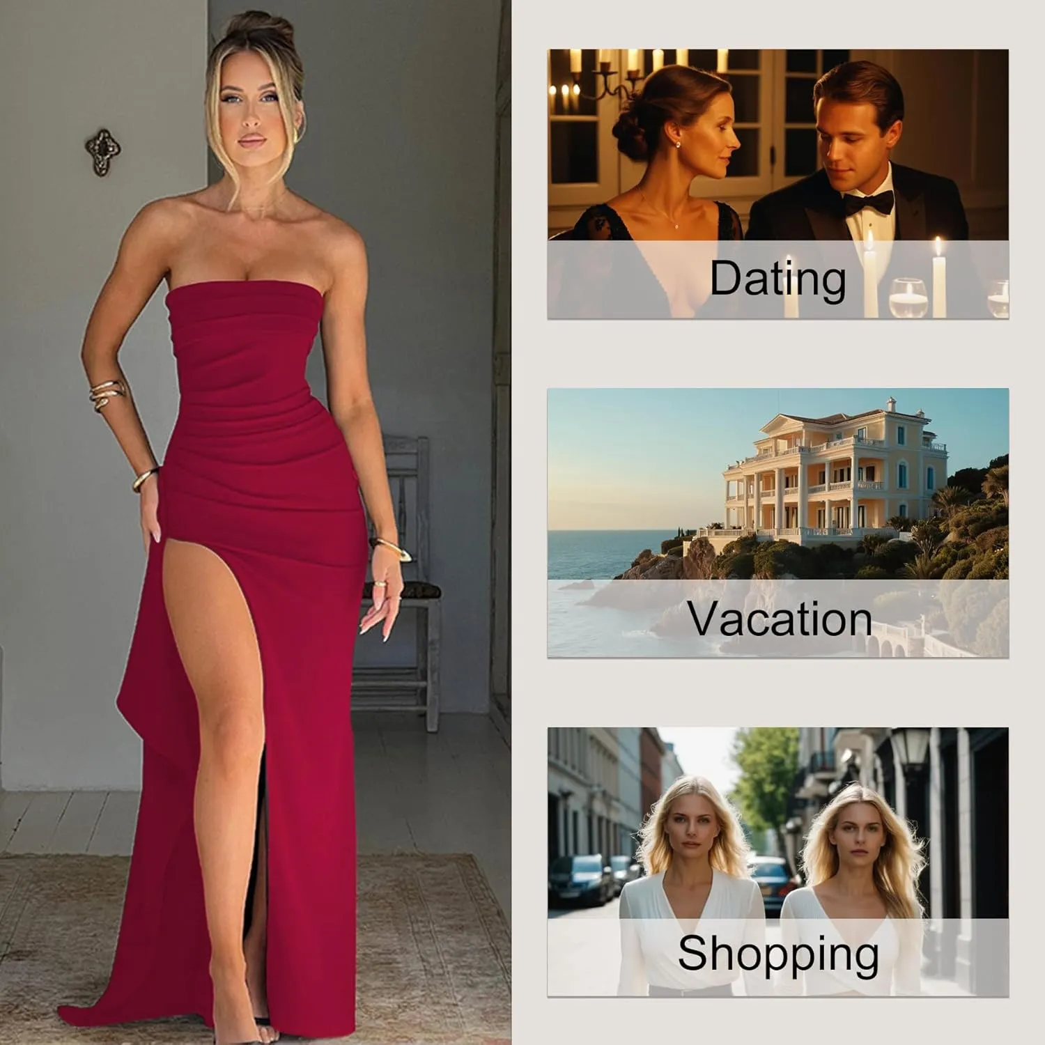 Women Summer Maxi Dress Sexy Strapless Bodycon Off Shoulder Backless High Split Formal Evening Long Dress