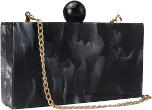 Women Water-ink Pattern Acrylic Evening Clutch Marbled Square Box Handbag Crossbody Shoulder Bag for Party Prom