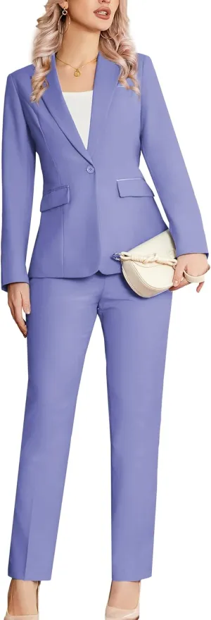 Women's 2 Piece Suit Notched Lapel One Button Slim Fit Business Office Work Tuxedo Blazer Pants Set