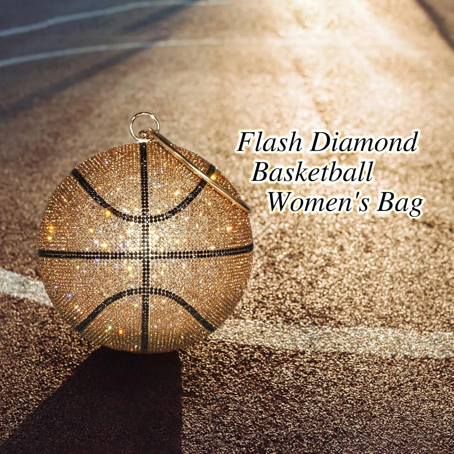 Women's Bling Basketball Purse with Diamond Accents Round Ball Crystal Bag Purse Wristlet Handbags Gold Clutch