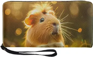 Womens Brown Hamster Walllet Bifold Multi Card Case Wallet Wristlet with Zipper Pocket