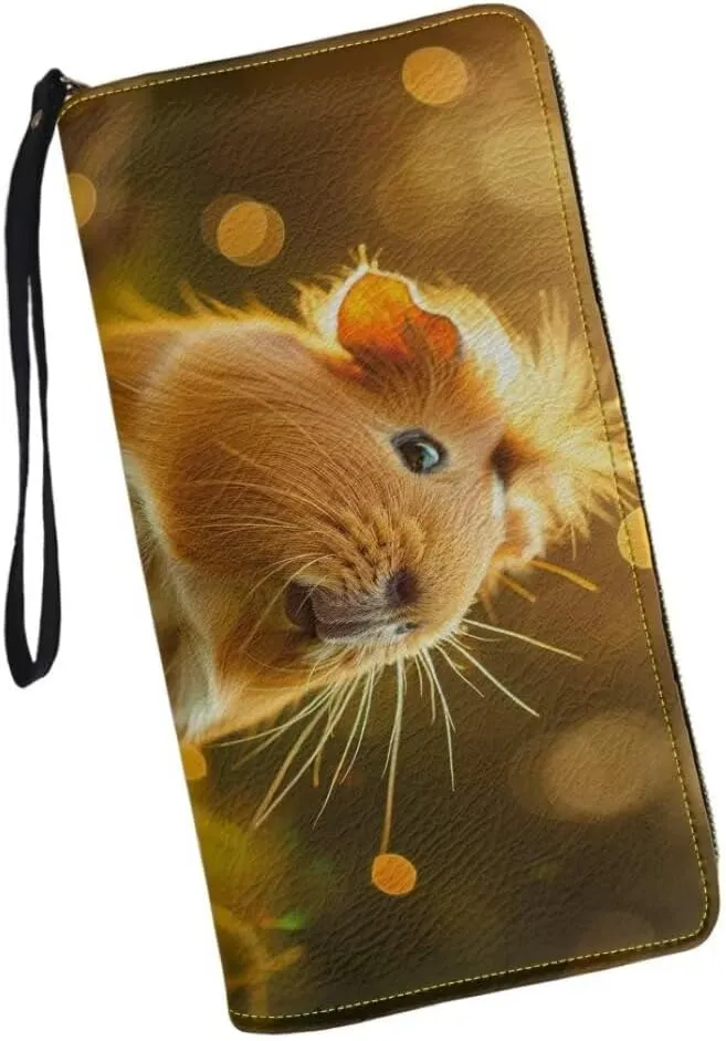 Womens Brown Hamster Walllet Bifold Multi Card Case Wallet Wristlet with Zipper Pocket