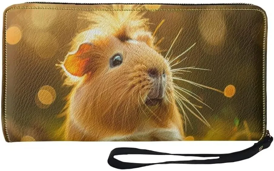 Womens Brown Hamster Walllet Bifold Multi Card Case Wallet Wristlet with Zipper Pocket