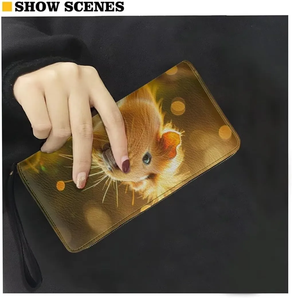 Womens Brown Hamster Walllet Bifold Multi Card Case Wallet Wristlet with Zipper Pocket