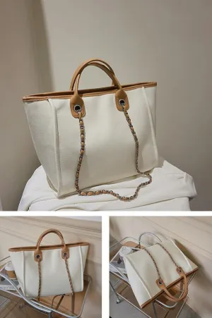 Women's Canvas Totes Chain Handbag Shoulder Crossbody Bucket Bag Beach Vacation Large Capacity Versatile Hobo Top Handle