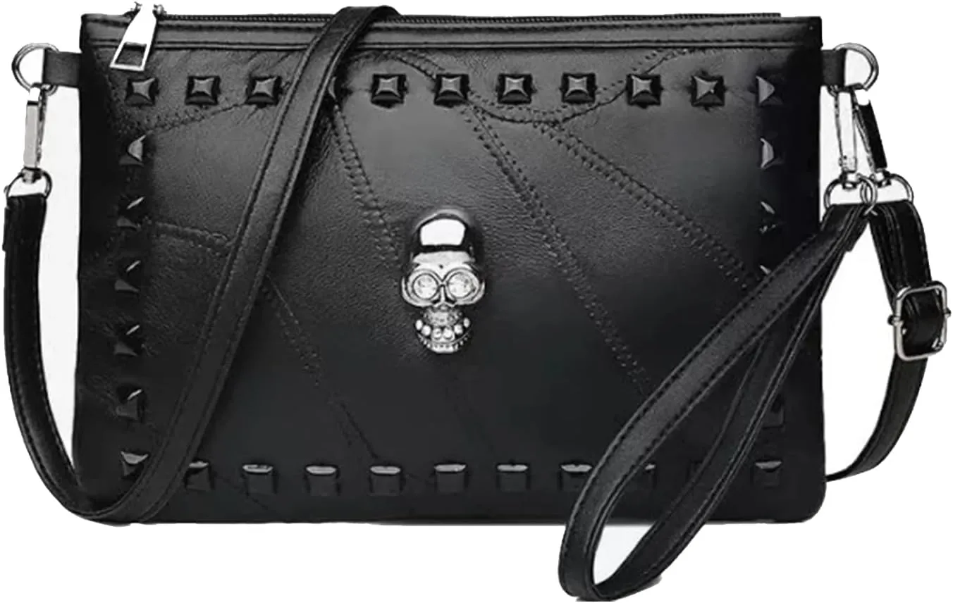 Women's Clutch Handbag Rivet Design Stylish Tassel Purse PU Leather Crossbody Bag Compact Elegant for Daily Use