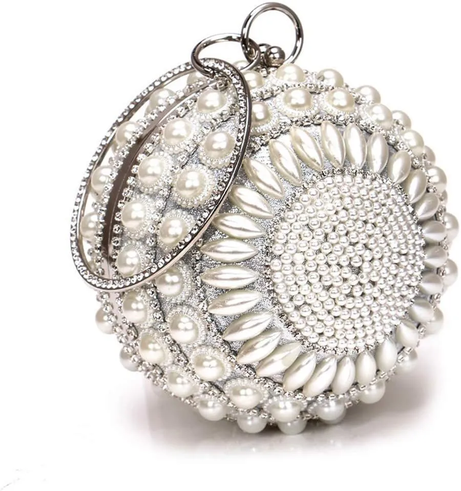 Women's Crystal Ball Round Evening Clutch Wedding Purse Wristlet Bag