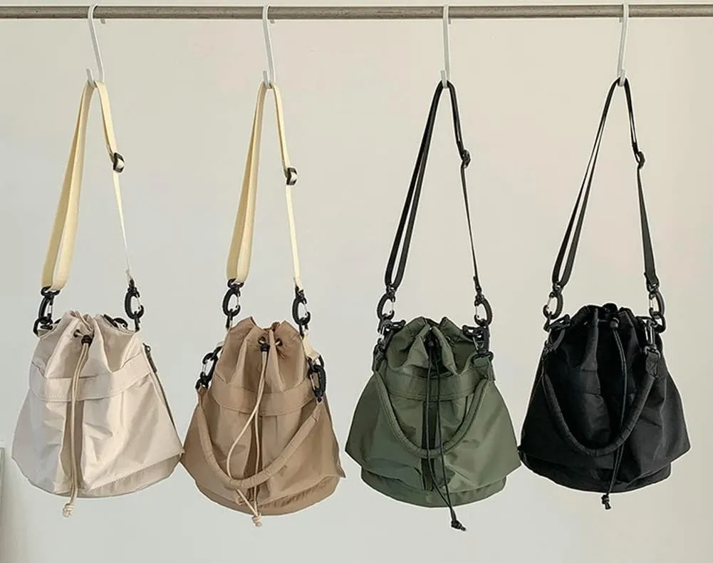 Women’s Drawstring Bucket Bag Nylon Crossbody Bag Tote Handbags Casual Hobo Shoulder Purse