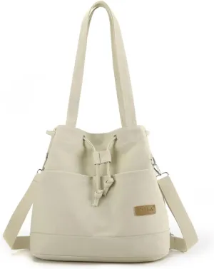 Women's Drawstring Canvas Tote Handbag - Large Shoulder & Crossbody Bag with Top Handle