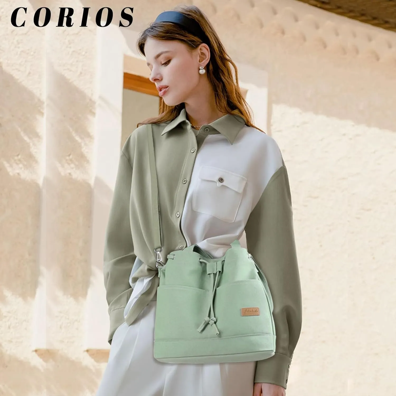 Women's Drawstring Canvas Tote Handbag - Large Shoulder & Crossbody Bag with Top Handle