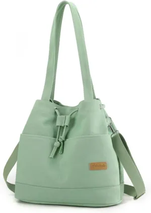 Women's Drawstring Canvas Tote Handbag - Large Shoulder & Crossbody Bag with Top Handle