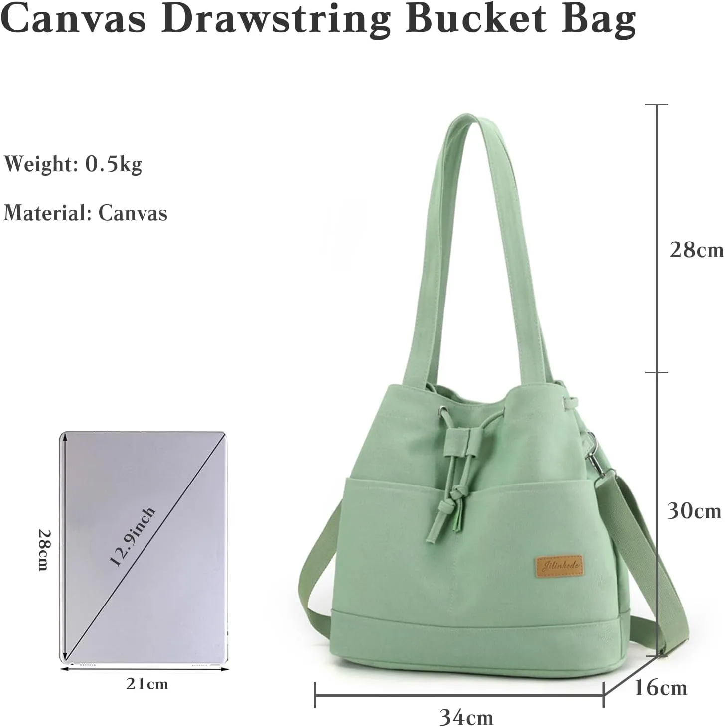 Women's Drawstring Canvas Tote Handbag - Large Shoulder & Crossbody Bag with Top Handle