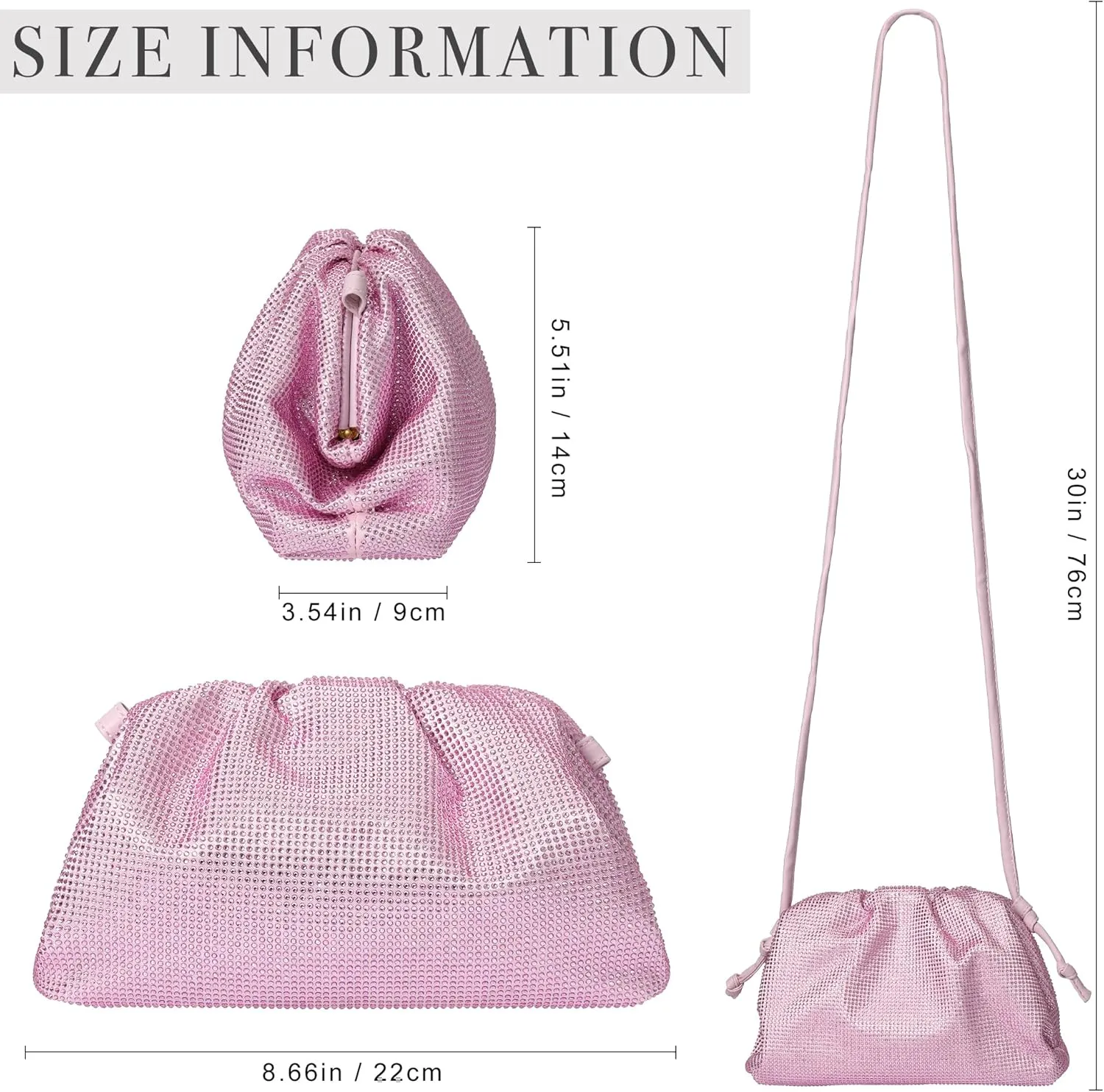 Womens Dumpling Crossbody Bag Handmade Leather Evening Clutch Bling Full Glitter Handbag Cloud Purse