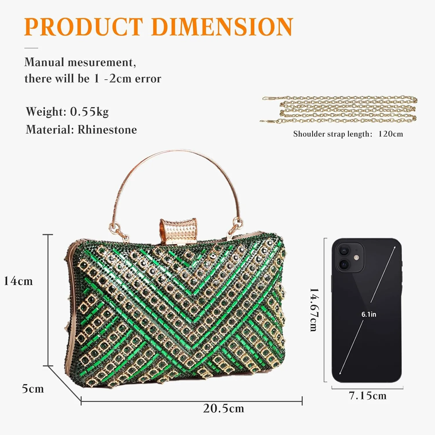 Women's Evening Bag Rhinestone Clutch Bag Bridal Wedding Purse Bling Crystal Shoulder Bag with Detachable Chain