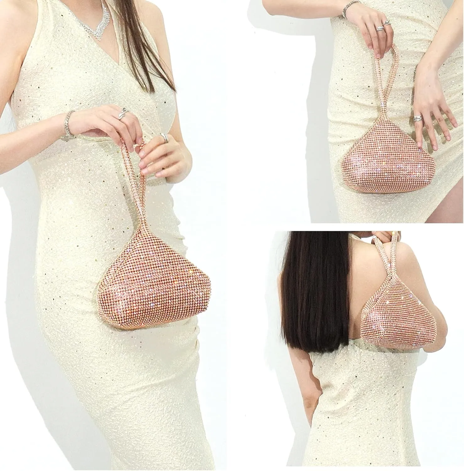 Women's Evening Bag- Upgraded Larger Size Full Rhinestones Bling Wrist Clutch Purse for Party Wedding Date Night