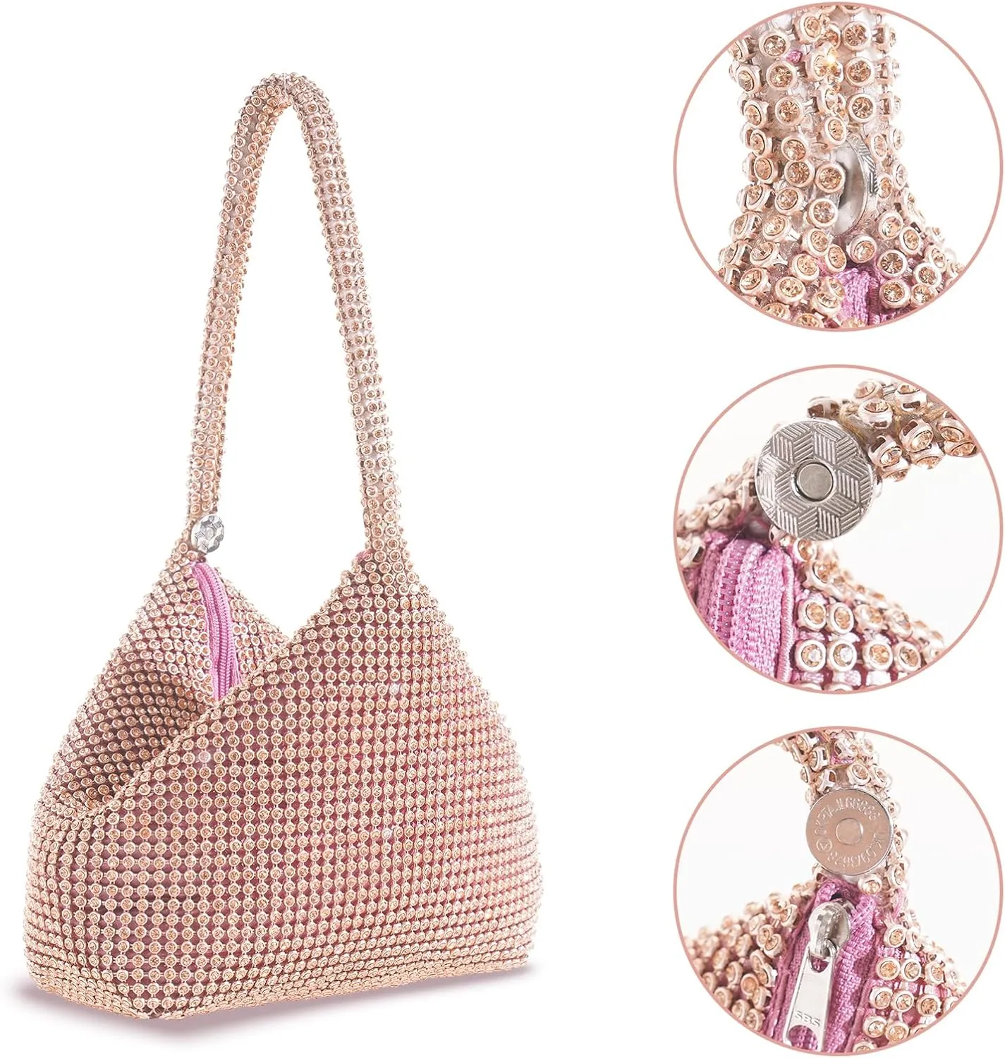 Women's Evening Bag- Upgraded Larger Size Full Rhinestones Bling Wrist Clutch Purse for Party Wedding Date Night